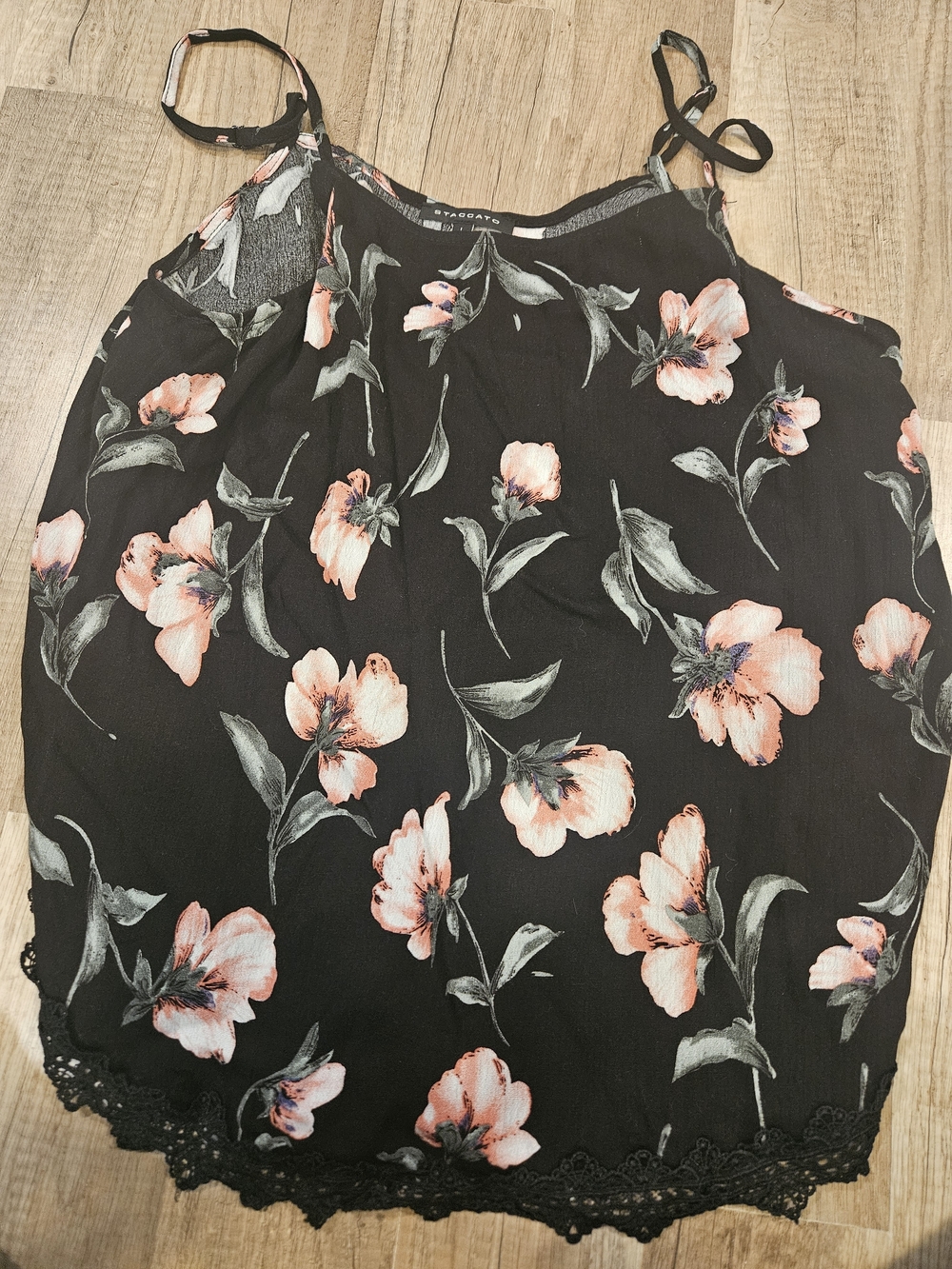 Staccato Black Floral Cami With Pink Flowers